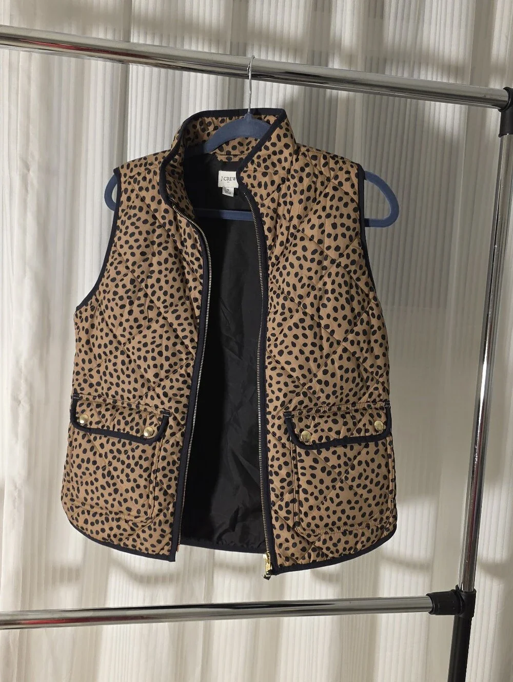 J.Crew Quilted Leopard Print Spotted Zip-Up Vest,Vest (Size S)